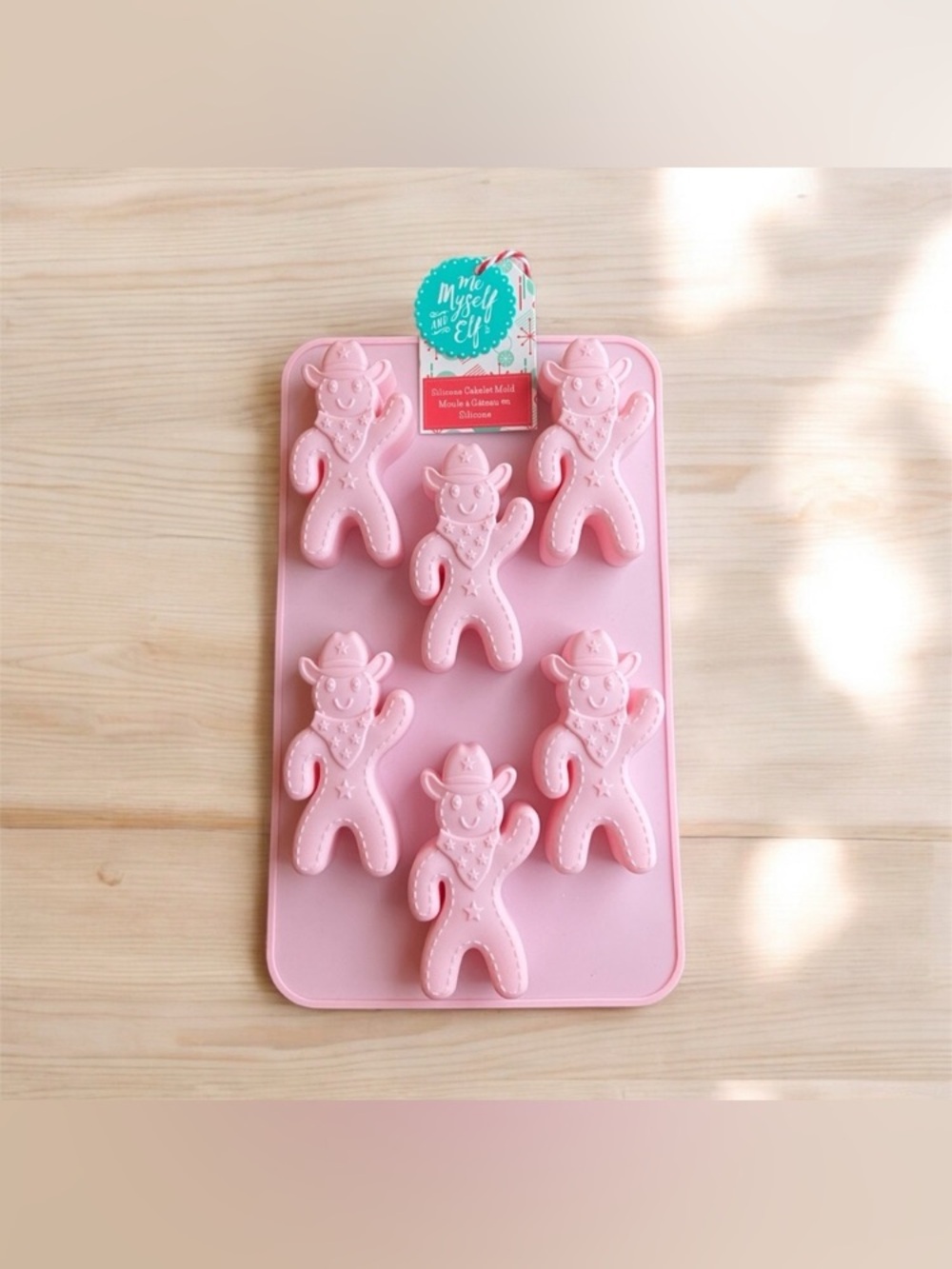 NEW Me Myself and Elf Pink Cowboy Gingerbread Man Silicone Cakelet Mold 6 Cowboy
